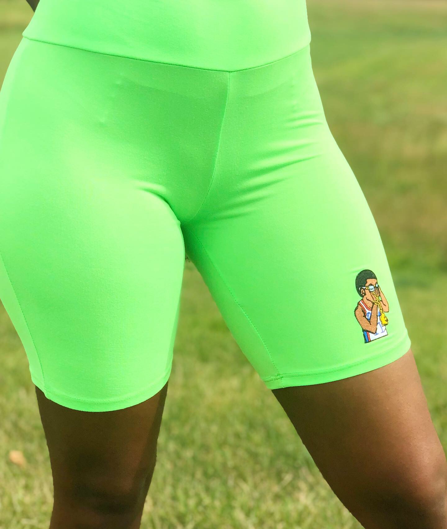 biker shorts neon green